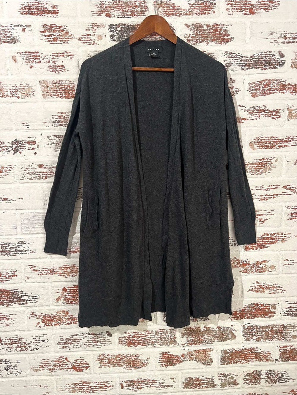 Trouve Womens XS Open Front Cardigan Longline Pockets Cotton Viscose Blend